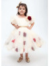Puff Sleeves Tulle Tea Length Floral Flower Girl Dress